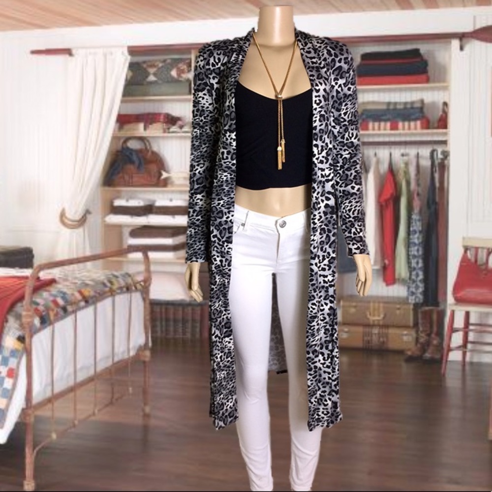 Gray Leopard Print Cardigan
